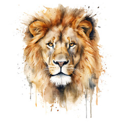 lion, made of watercolor, gouache paint, white background, isolated, generative ai