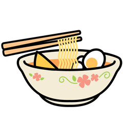 Ramen Bowl with Chopsticks and Various Food Icons Vector Illustration