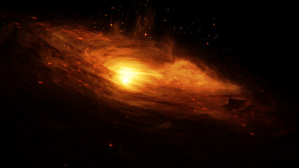 Sci Fi explosion in some comic solar system Galaxy orange colour clouds