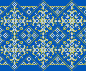 Vector illustration of Ukrainian ornament in ethnic style, identity, vyshyvanka, embroidery for print clothes, websites, banners. Background. Geometric design, border, copy space, frame