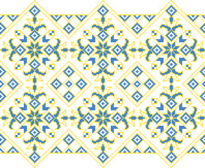 Vector illustration of Ukrainian ornament in ethnic style, identity, vyshyvanka, embroidery for print clothes, websites, banners. Background. Geometric design, border, copy space, frame