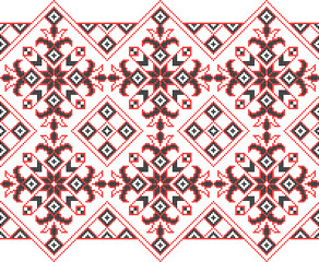 Vector illustration of Ukrainian ornament in ethnic style, identity, vyshyvanka, embroidery for print clothes, websites, banners. Background. Geometric design, border, copy space, frame
