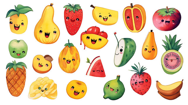 happy berries, made of watercolor, gouache ink, white background, isolated, generative ai