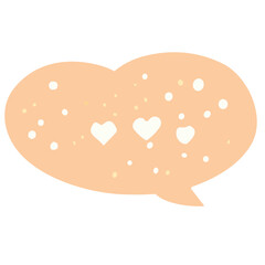 Image of pink speech bubble, pink heart bubble, and pink bubble, purple, yellow 