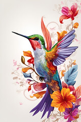 hummingbird and flowers