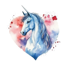 unicorn, made of watercolor, gouache ink, white background, isolated, generative ai