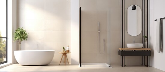 Contemporary apartment s sleek bathroom with vacant shower and bright walls