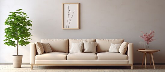 Beige sofa in stylish living room