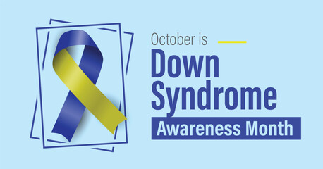 Down syndrome awareness month banner. Observed in October. Vector banner with yellow and blue ribbon.