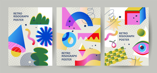 Trendy poster design with retro risograph abstract shapes. Template layout for corporate identity, branding, social media and advertising