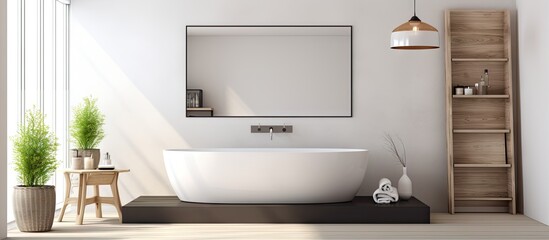Contemporary bathroom with bathtub sink and wall mounted mirror