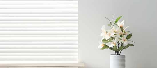 Blinds covered window with flower pot at home