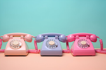 Colorful retro style phones on vibrance background. Generative Ai	