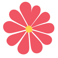 Floral Vector Illustration with Pink Flower and Leaves on White Background