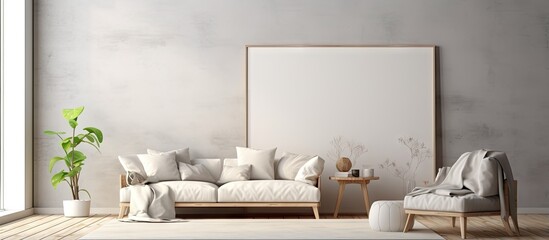 Contemporary Scandinavian style interior design featured on a poster with a illustration