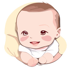 Happy Baby and Child Cartoon Illustration