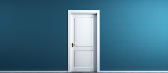 a vacant room with a dark blue wall and an open white door