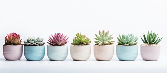 Beautiful potted plants for home decor on a white background