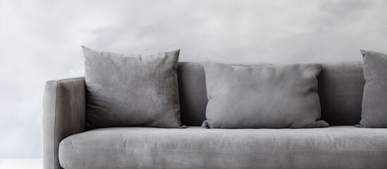 Close up of the edge of a modern apartment s gray couch