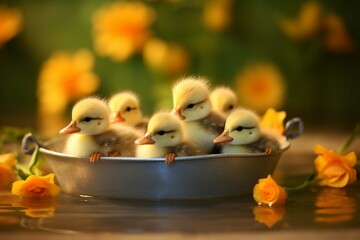Cute ducklings in the water. Little ducklings in the water.