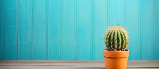 Cactus in pot on wooden floor