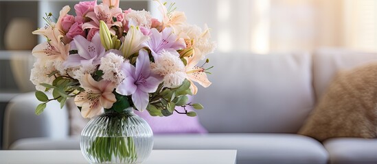 Beautiful flower arrangement adorning living room table interior decoration