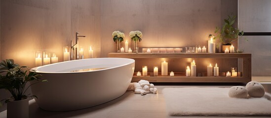 Contemporary bathroom with candlelit stylish decor