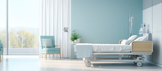ed illustration of the interior of a hospital room with a bed - Powered by Adobe