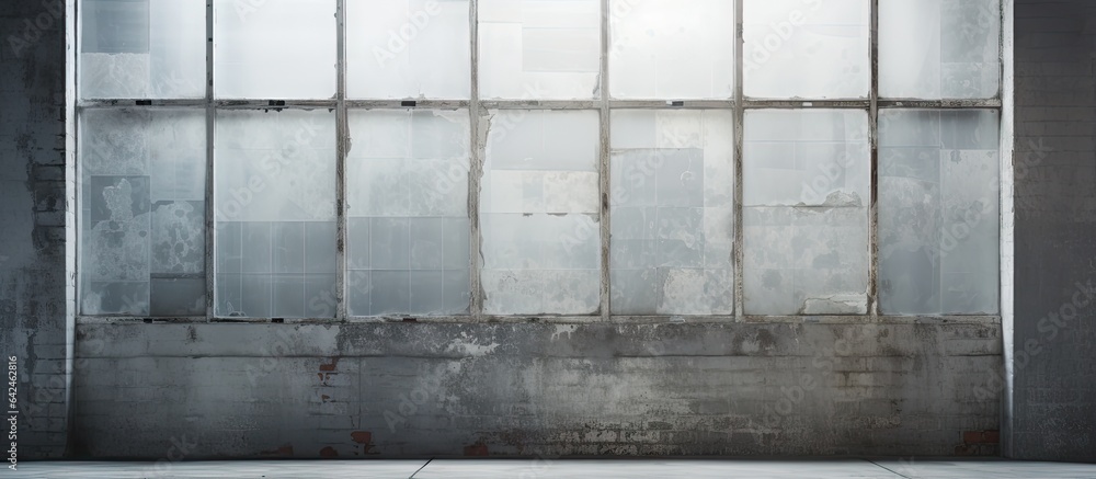 Poster Background texture of a glass wall with a frosted and transparent effect in a modern building with old windows and walls including an industrial concrete window