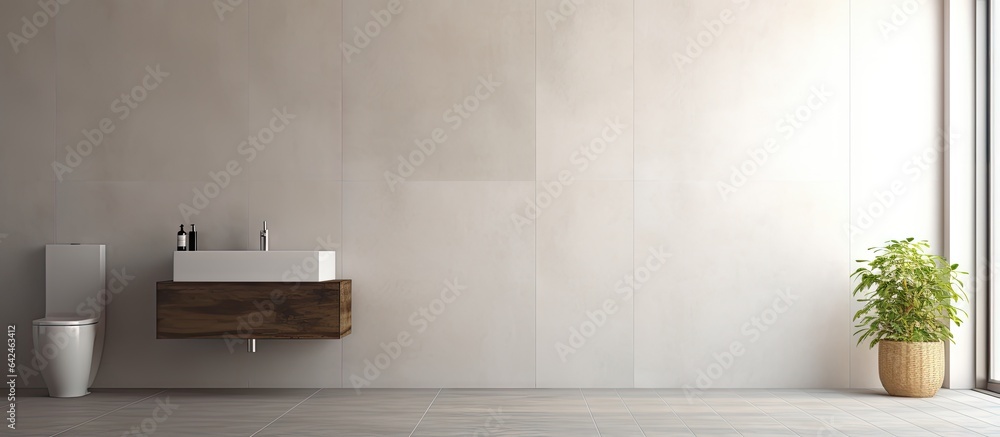 Poster a contemporary bathroom with a minimalistic design includes a tiled wall supporting a pristine toile