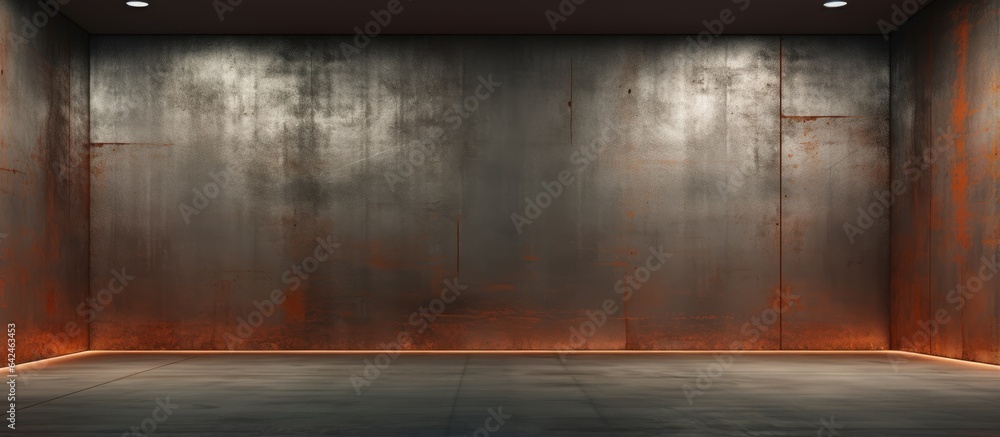 Poster Abstract architectural background featuring an empty smooth room with rusted metal sheets and concrete