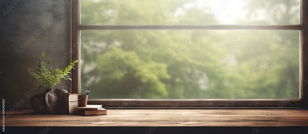 Aufkleber desk area and view through window