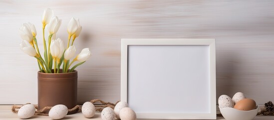 Easter themed pillow on a white and brown background mockup for the holidays
