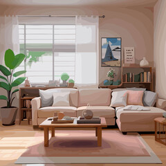 A comfortable modern living room furnished with stylish furniture