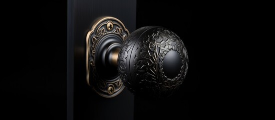 Black background closeup doorknob on white door