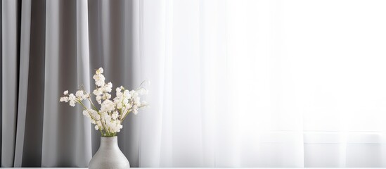 Close up of white and grey curtains on room window