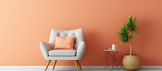 Cozy chair with cushion by vibrant wall