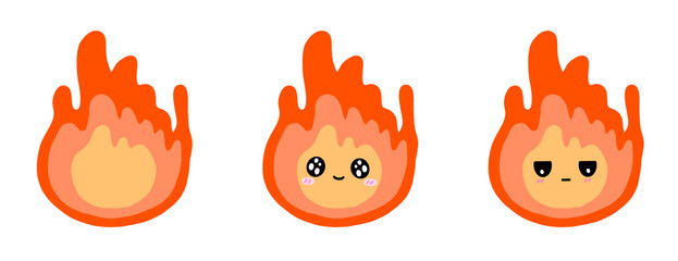 Fire Flame Cute Face Mascot Character Cartoon illustration