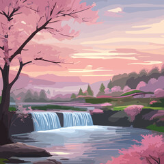 Sakura Landscape Background: Beautiful Cherry Blossom Scenery