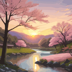 Sakura Landscape Background: Beautiful Cherry Blossom Scenery