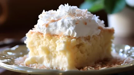 Fototapeten Delicious and creamy coconut tres leches cake with a whipped cream topping © Andrejs