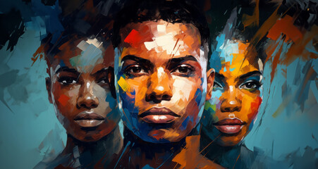 African faces. Diversity, equality. Black Lives Matter. BLM. Painted. Vivid. Colourful. 
