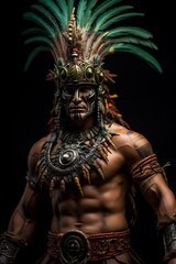 Powerful Aztec warrior in costume. 
