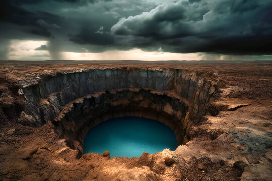 Enigmatic blue hole amidst desert clouds