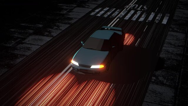 car driving at night loop animation