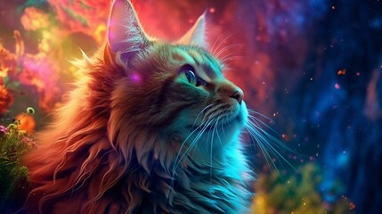 Rainbow colored cat.Generative AI.