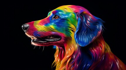 Rainbow colored dog.Generative AI.
