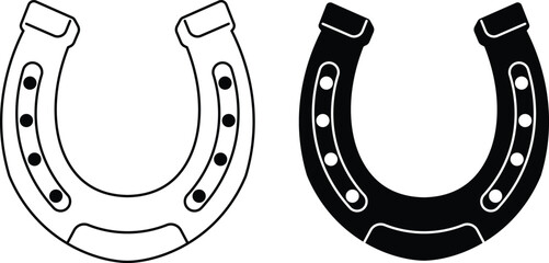 Horseshoe shape silhouette and outline. Lucky horseshoe decal.