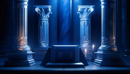 Fotobehang Enhancing elegance illuminated podium with pillars in dimly lit surroundings © Rabbi
