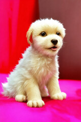 chihuahua puppy on red background